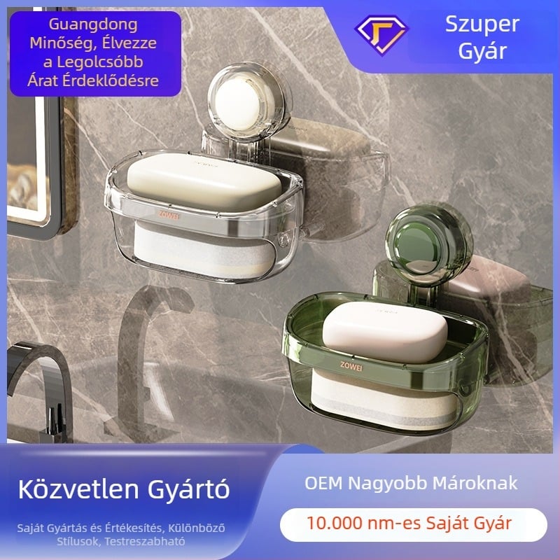 Beige kétszintes szappanadagoló drénnel, fúrás nélkül, szívókoronggal és szivacs tárolóval