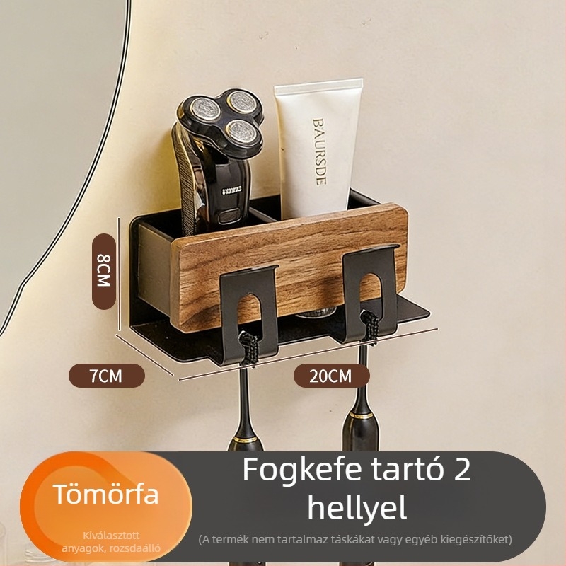 Diófából készült fürdőszobai fogkefetartó polc, fúrás nélkül, szájöblítő pohár tartó, multifunkcionális