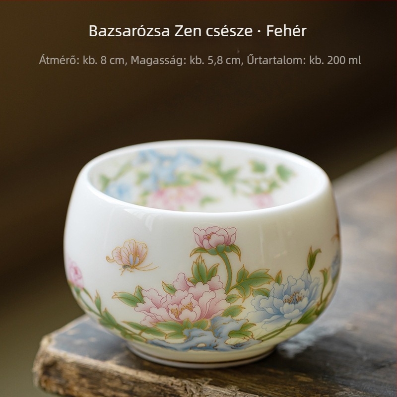 Fehér porcelán teáscsésze – személyes használatra, Luohan stílusú, kerámia kóstolócsésze