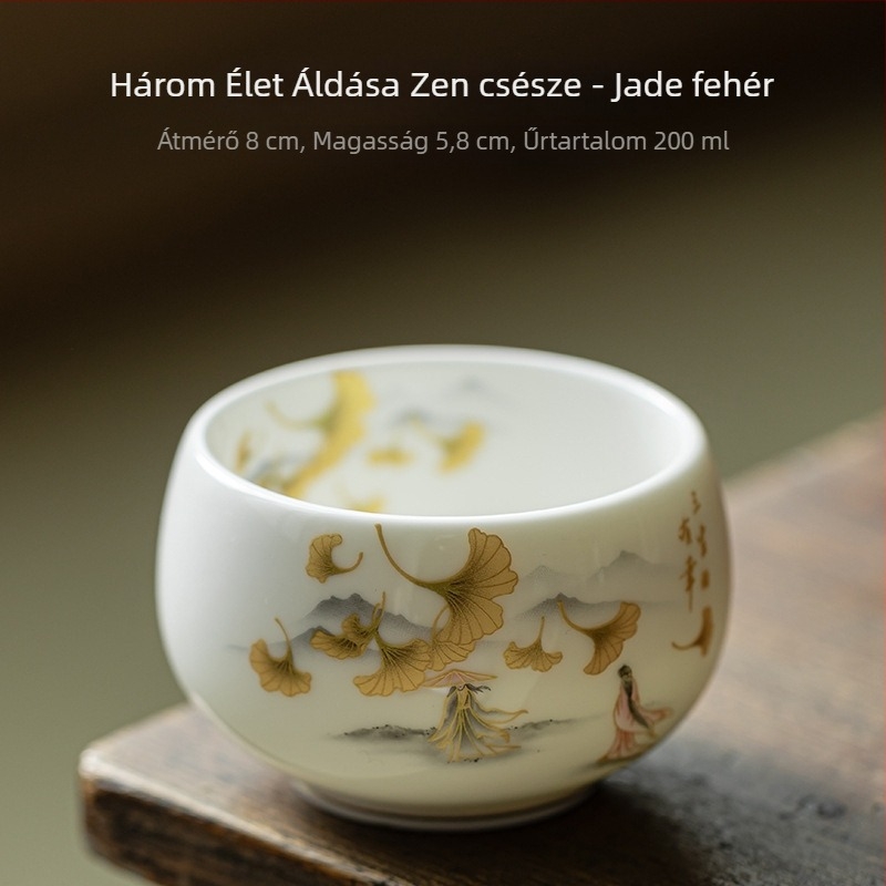 Fehér porcelán teáscsésze – személyes használatra, Luohan stílusú, kerámia kóstolócsésze