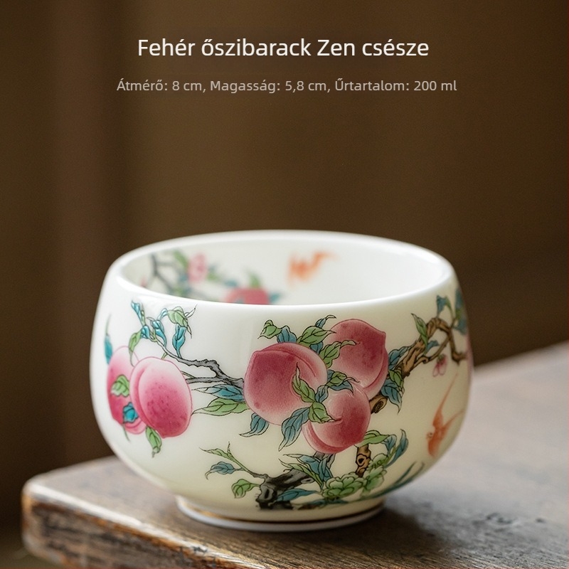 Fehér porcelán teáscsésze – személyes használatra, Luohan stílusú, kerámia kóstolócsésze