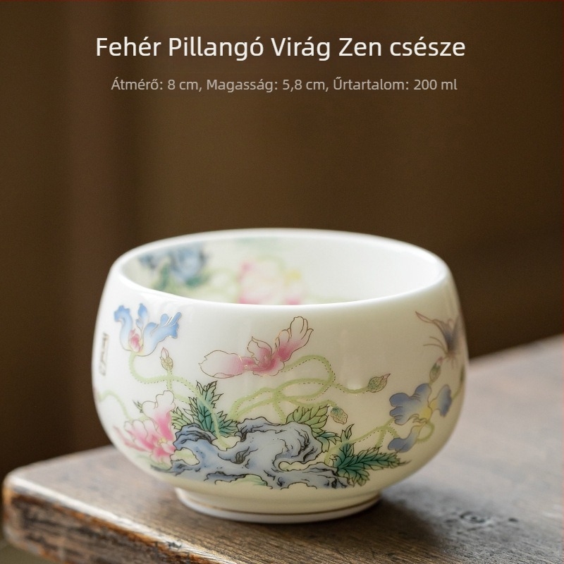 Fehér porcelán teáscsésze – személyes használatra, Luohan stílusú, kerámia kóstolócsésze