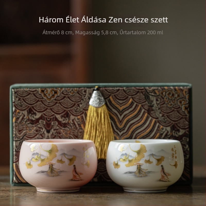 Fehér porcelán teáscsésze – személyes használatra, Luohan stílusú, kerámia kóstolócsésze