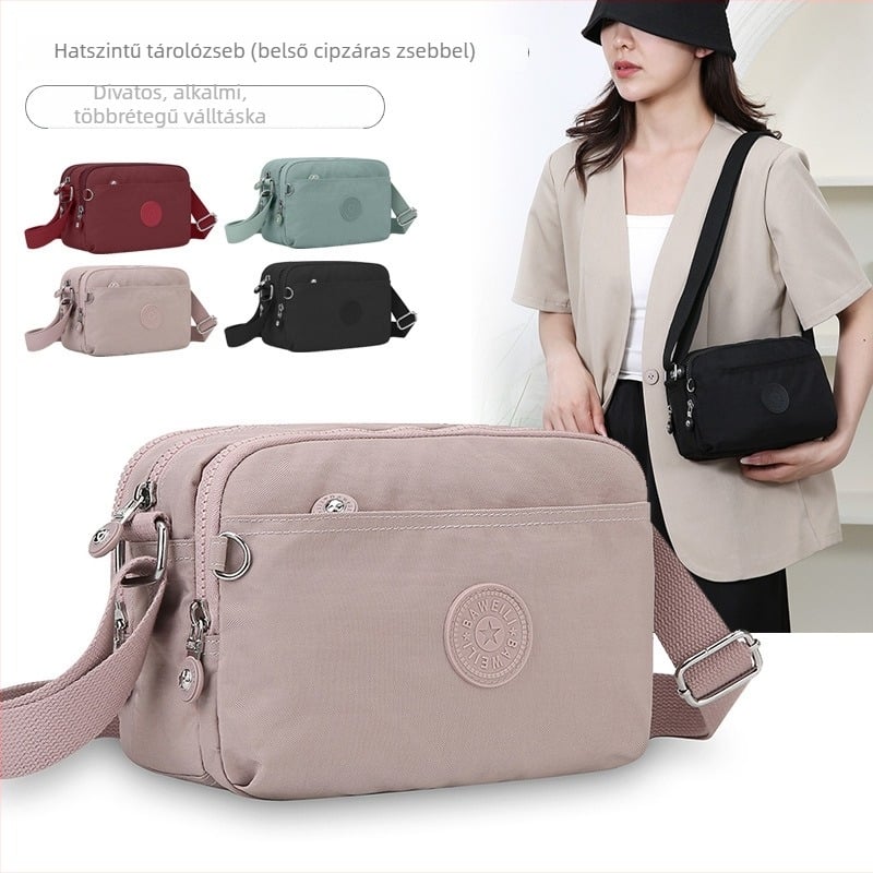 Nylon canvas crossbody táska, több rekesszel, kis négyszögletes kialakítás, női divat utazó és mindennapi használatra, testre szabható