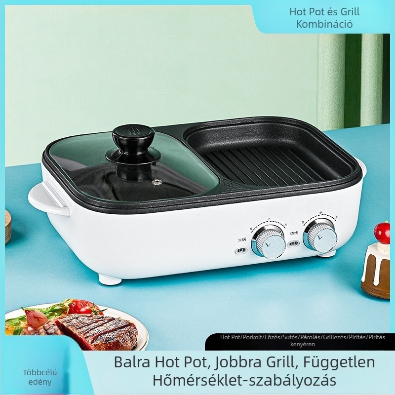 Koreai stílusú mindent egyben elektromos grill és forró fazék, kompakt rózsaszín fazék tapadásmentes bevonattal