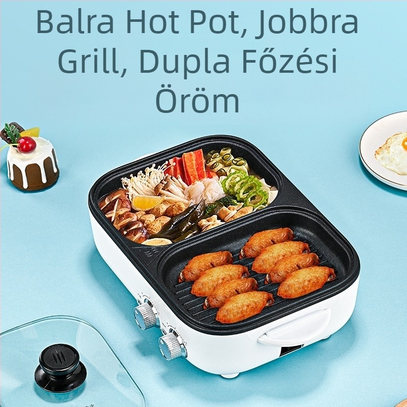 Koreai stílusú mindent egyben elektromos grill és forró fazék, kompakt rózsaszín fazék tapadásmentes bevonattal