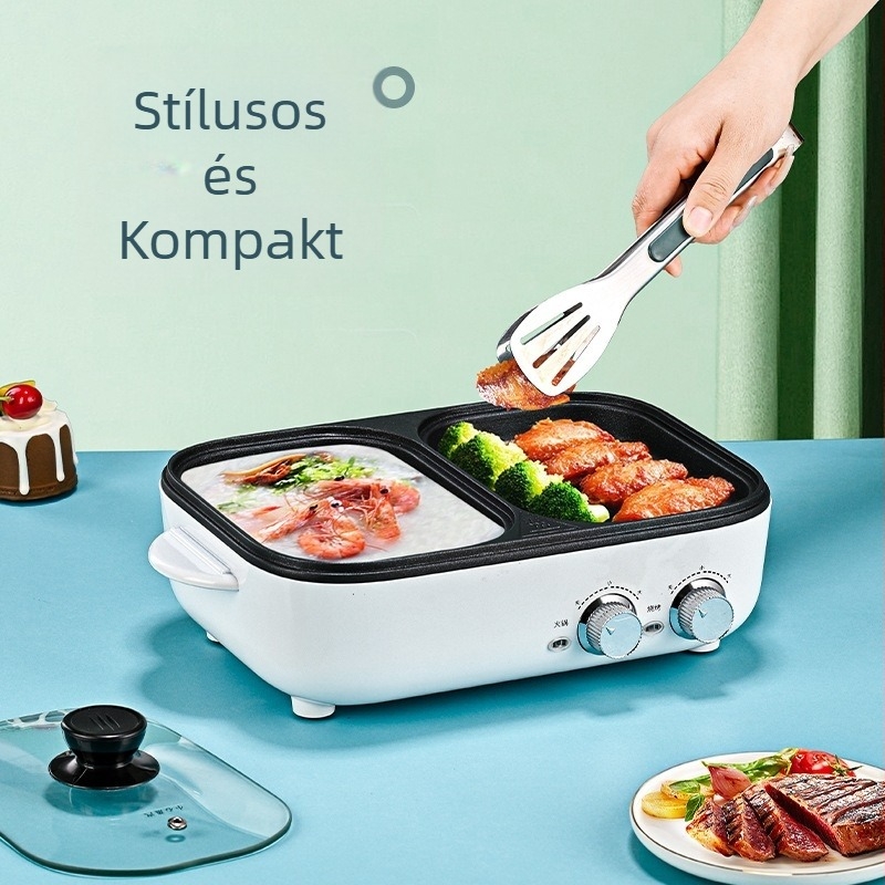 Koreai stílusú mindent egyben elektromos grill és forró fazék, kompakt rózsaszín fazék tapadásmentes bevonattal