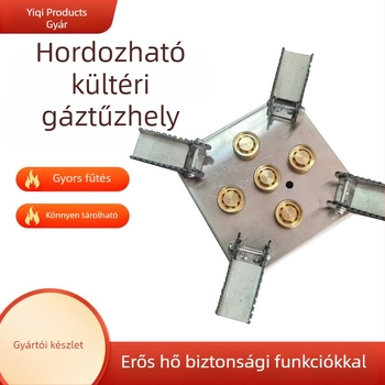 Öt égős kemping gáztűzhely, hordozható, szélvédett, nagy teljesítményű