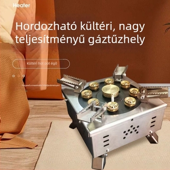 Öt égős kemping gáztűzhely, hordozható, szélvédett, nagy teljesítményű