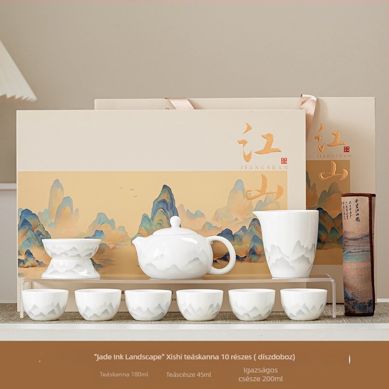 Jiangshan ajándékdoboz: testreszabható teáskészlet Dehua fehér porcelánból tinta táj motívummal, Kung Fu tea set üzleti vásárláshoz