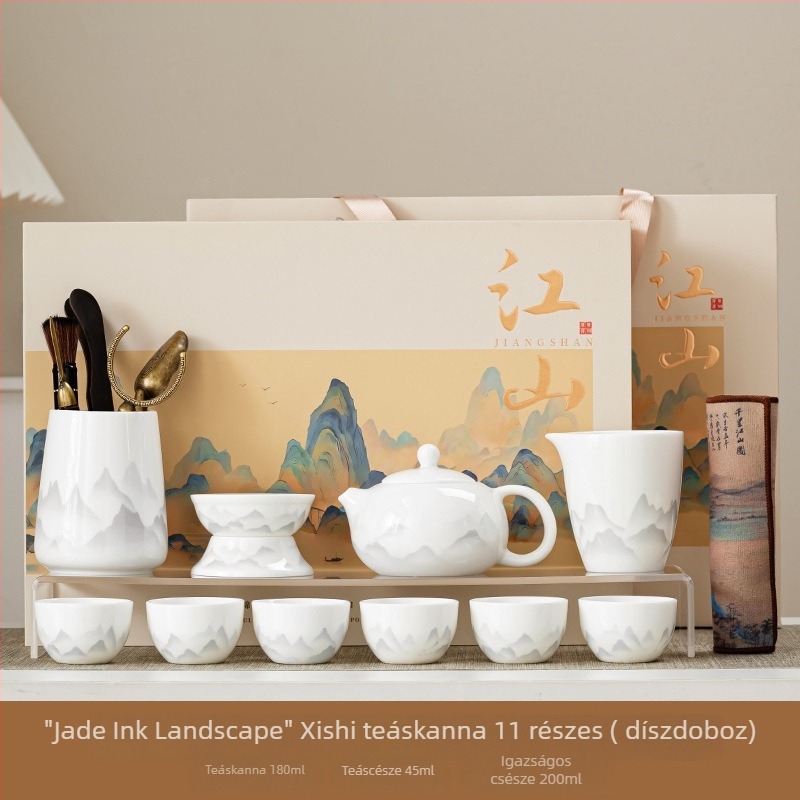 Jiangshan ajándékdoboz: testreszabható teáskészlet Dehua fehér porcelánból tinta táj motívummal, Kung Fu tea set üzleti vásárláshoz