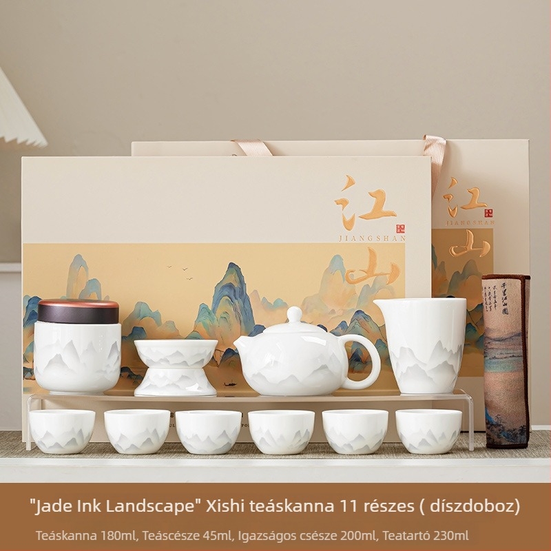 Jiangshan ajándékdoboz: testreszabható teáskészlet Dehua fehér porcelánból tinta táj motívummal, Kung Fu tea set üzleti vásárláshoz