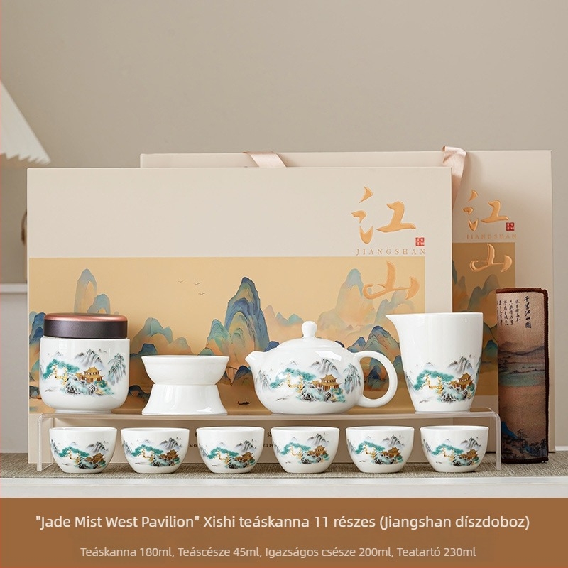 Jiangshan ajándékdoboz: testreszabható teáskészlet Dehua fehér porcelánból tinta táj motívummal, Kung Fu tea set üzleti vásárláshoz