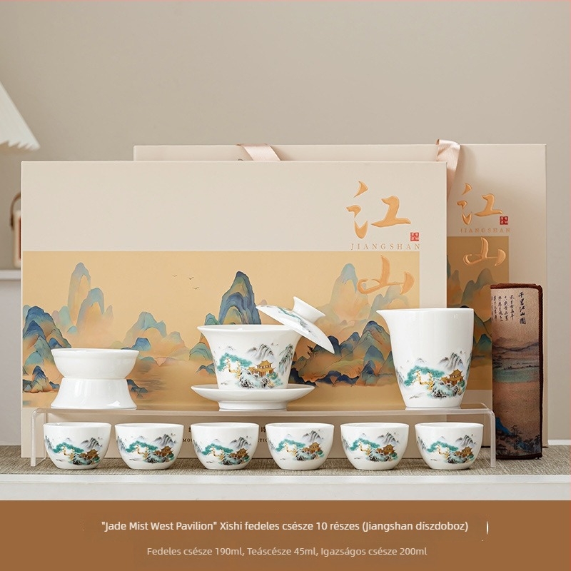 Jiangshan ajándékdoboz: testreszabható teáskészlet Dehua fehér porcelánból tinta táj motívummal, Kung Fu tea set üzleti vásárláshoz