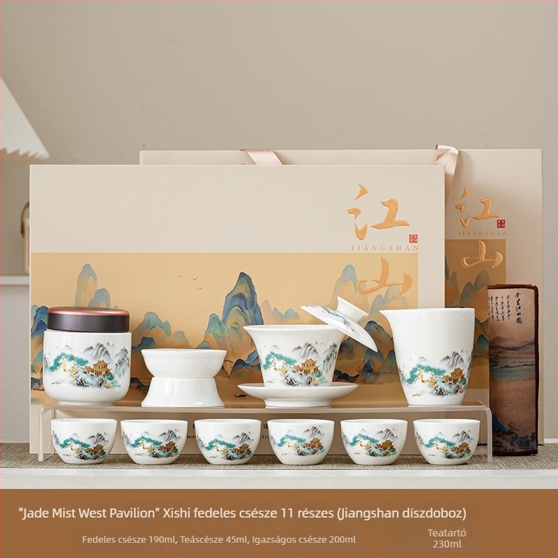 Jiangshan ajándékdoboz: testreszabható teáskészlet Dehua fehér porcelánból tinta táj motívummal, Kung Fu tea set üzleti vásárláshoz