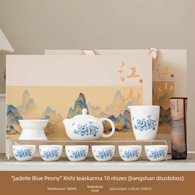 Jiangshan ajándékdoboz: testreszabható teáskészlet Dehua fehér porcelánból tinta táj motívummal, Kung Fu tea set üzleti vásárláshoz