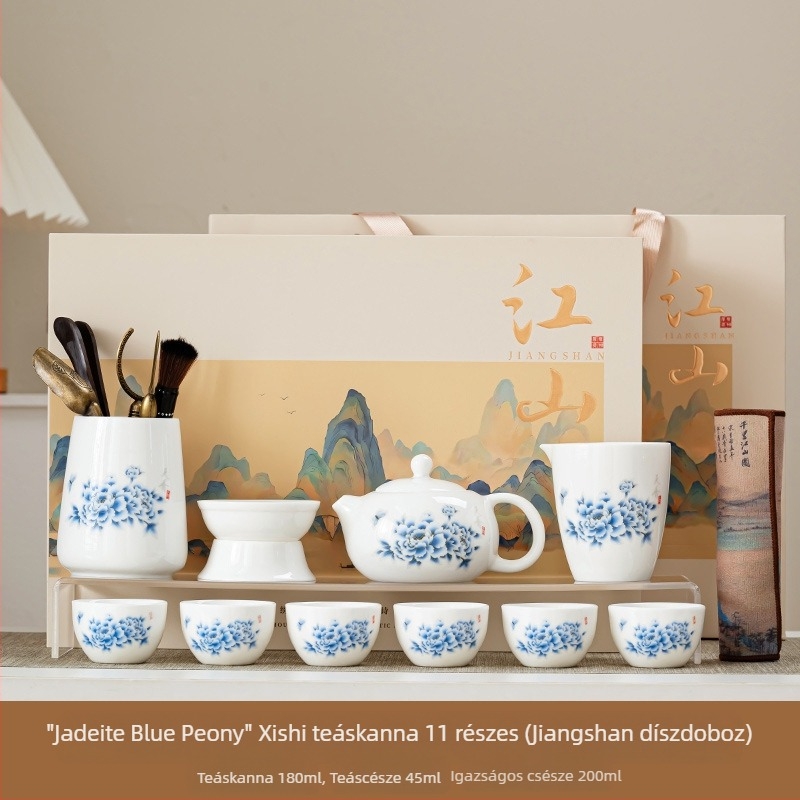 Jiangshan ajándékdoboz: testreszabható teáskészlet Dehua fehér porcelánból tinta táj motívummal, Kung Fu tea set üzleti vásárláshoz