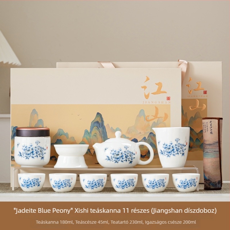 Jiangshan ajándékdoboz: testreszabható teáskészlet Dehua fehér porcelánból tinta táj motívummal, Kung Fu tea set üzleti vásárláshoz