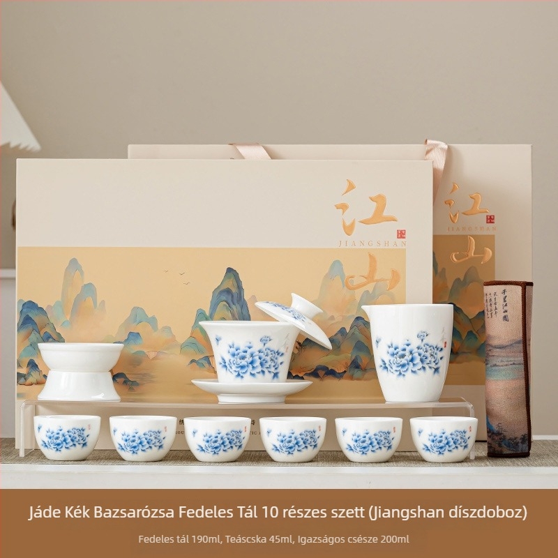 Jiangshan ajándékdoboz: testreszabható teáskészlet Dehua fehér porcelánból tinta táj motívummal, Kung Fu tea set üzleti vásárláshoz