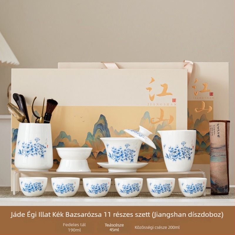 Jiangshan ajándékdoboz: testreszabható teáskészlet Dehua fehér porcelánból tinta táj motívummal, Kung Fu tea set üzleti vásárláshoz