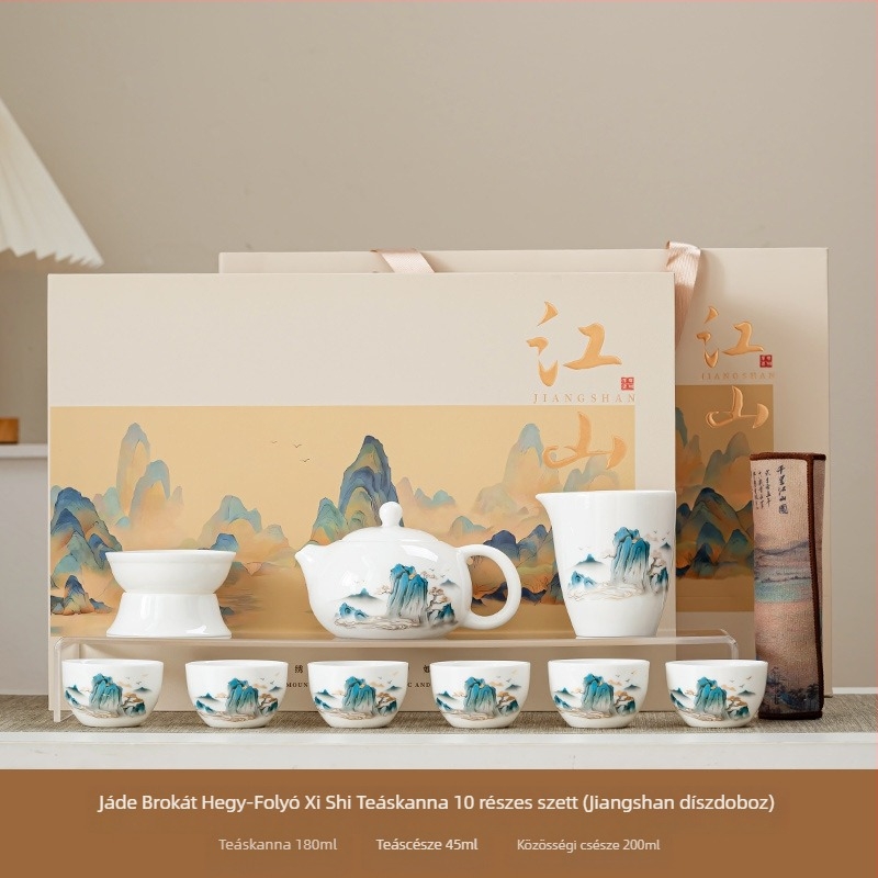 Jiangshan ajándékdoboz: testreszabható teáskészlet Dehua fehér porcelánból tinta táj motívummal, Kung Fu tea set üzleti vásárláshoz