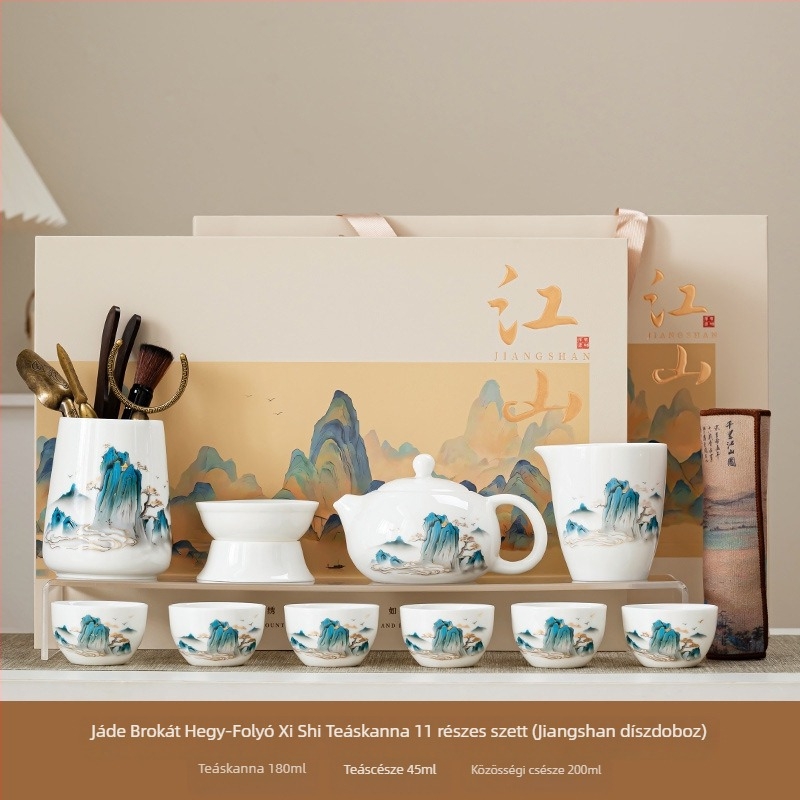 Jiangshan ajándékdoboz: testreszabható teáskészlet Dehua fehér porcelánból tinta táj motívummal, Kung Fu tea set üzleti vásárláshoz
