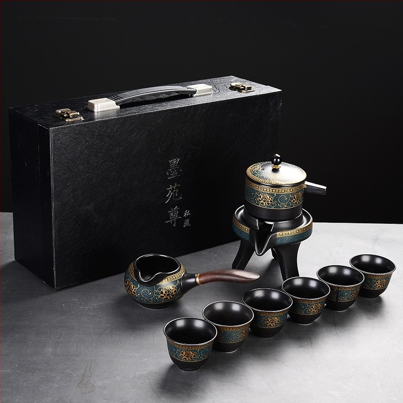 Automata teáskészlet teáskannával és Kung Fu bögrékkel – matt fekete kerámia, irodai készlet