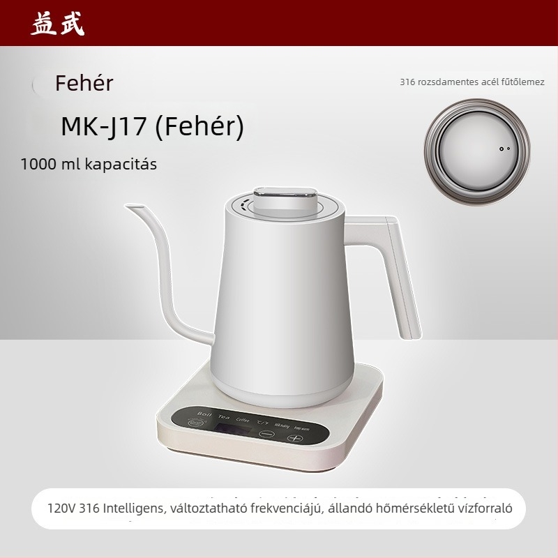 Állandó hőmérséklet-szabályozású elektromos teáskanna, valós idejű hőmérséklet-kijelző, 0,8 L kapacitás, rozsdamentes acél és ABS anyagból, automatikus kikapcsolás, 360° alap