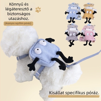 Kis méretű kutyák számára készült mellkas-hám pórázzal, menekülés elleni védelem, kis zsebbel, játékos dizájn