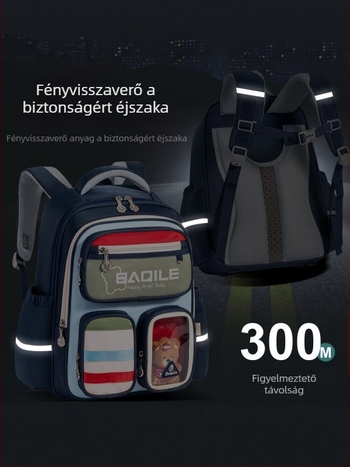 Új stílusú iskolatáska gyerekeknek gerincvédő és terheléscsökkentő funkcióval, nagy kapacitású, aranyos cartoon dizájn, uniszex, fényvisszaverő elemek