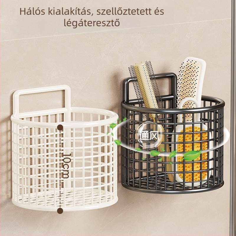 Fali fürdőszobai tároló, többfunkciós, tisztálkodási kellékek és fésűk számára
