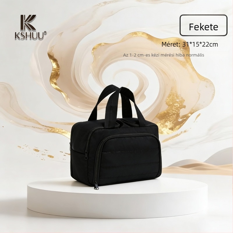 Stílusos minimalist sminktáska, hordozható és könnyű, nagy kapacitású, felosztott rekeszekkel, dupla nyitású, utazásokhoz.
