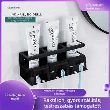 304 rozsdamentes acél fogkefetartó, falra szerelhető, fúrás nélkül, fürdőszobai rendező, többfunkciós