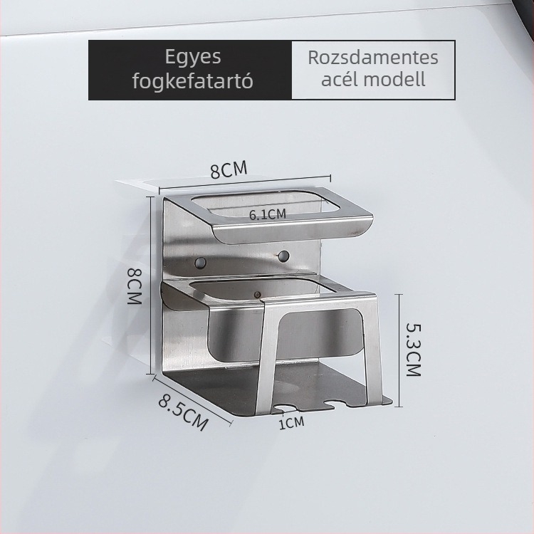 304 rozsdamentes acél fogkefetartó, falra szerelhető, fúrás nélkül, fürdőszobai rendező, többfunkciós