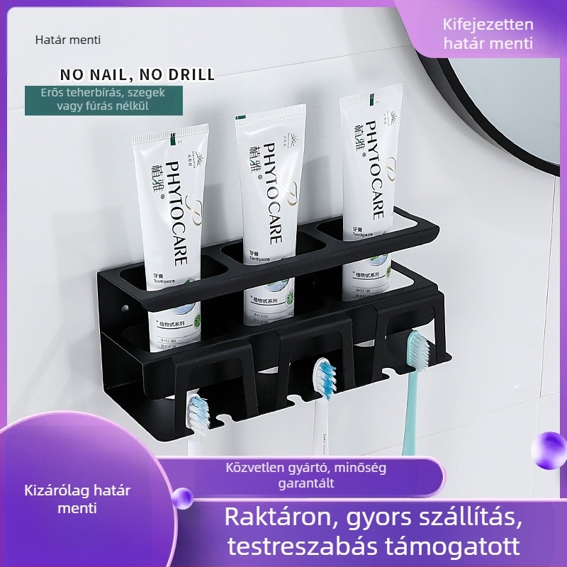 304 rozsdamentes acél fogkefetartó, falra szerelhető, fúrás nélkül, fürdőszobai rendező, többfunkciós