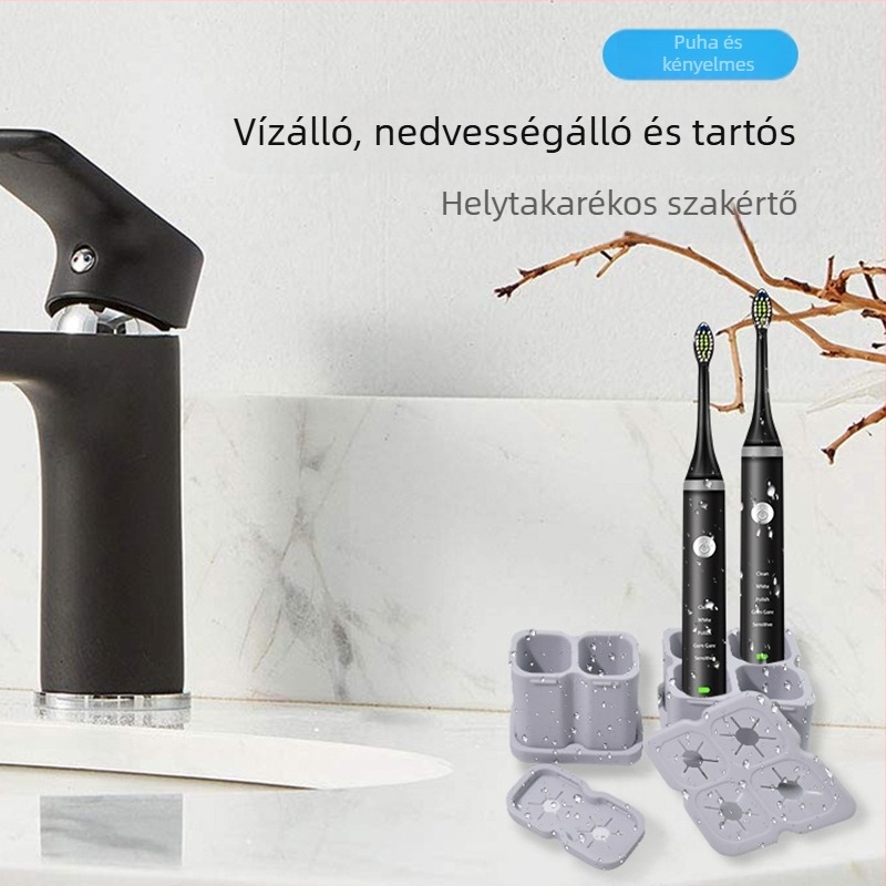 Többfunkciós szilikon szívókorongos fogkefetartó és elektromos fogkefefej tároló doboz a fürdőszobába