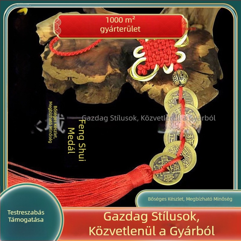Autentikus réz Öt Császár érme medál tök csomóval és kínai csomó zsinórral