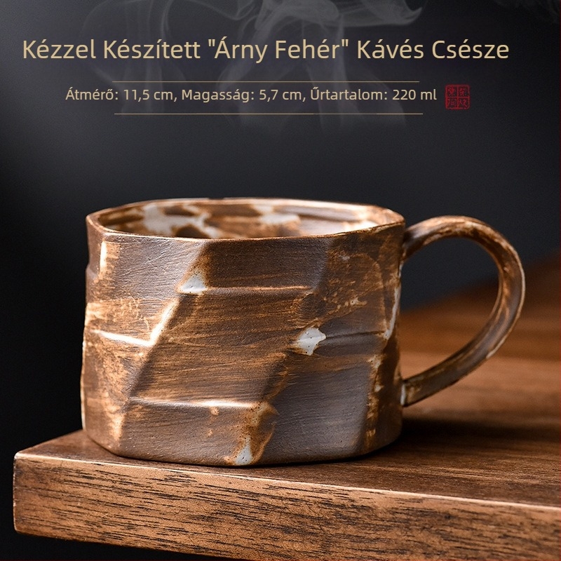 Japán stílusú árnyékos fehér kávés bögre, kézzel készített, retro rusztikus kerámia, alátéttel, pour-over kávés készlet