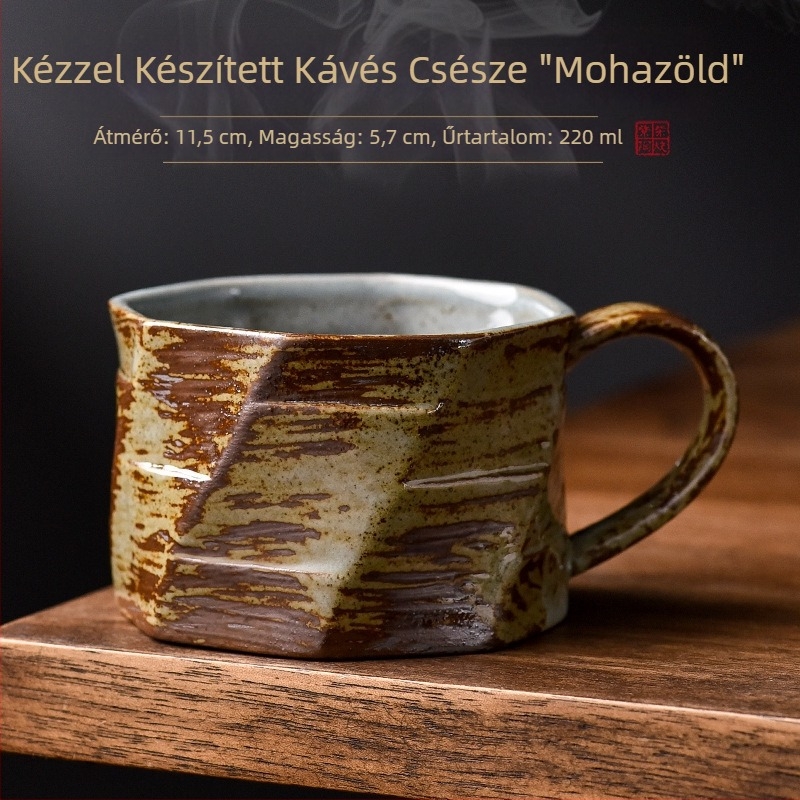 Japán stílusú árnyékos fehér kávés bögre, kézzel készített, retro rusztikus kerámia, alátéttel, pour-over kávés készlet
