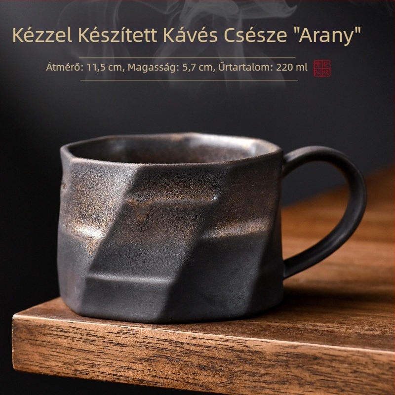Japán stílusú árnyékos fehér kávés bögre, kézzel készített, retro rusztikus kerámia, alátéttel, pour-over kávés készlet