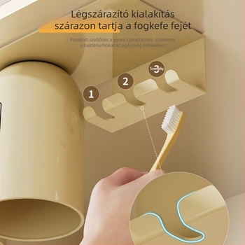 Mágneses szívó fogkefetartó pohártartóval, falra szerelhető, a tükrös szekrény alatt, fúrás nélkül