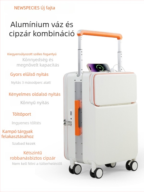 24 hüvelykes utazótáska elülső nyitású, széles teleszkópos fogantyúval, nagy kapacitású, 20 hüvelykes kézipoggyász, minimalist dizájn