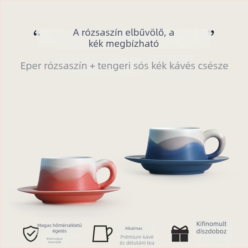 Páros kávéscsészék és alátétek készlet – kerámia, prémium esküvői ajándék díszdobozban