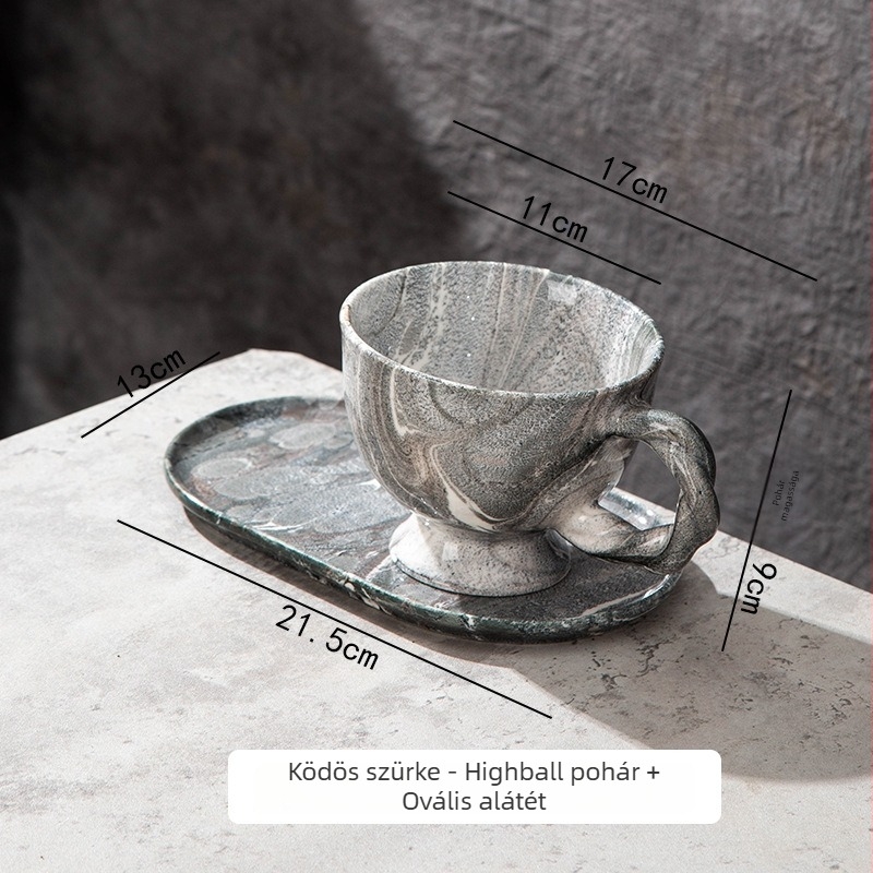 Márvány mintás kávéscsésze és alátét készlet, nagy kapacitású, csavart fogantyúval, latte art-hoz