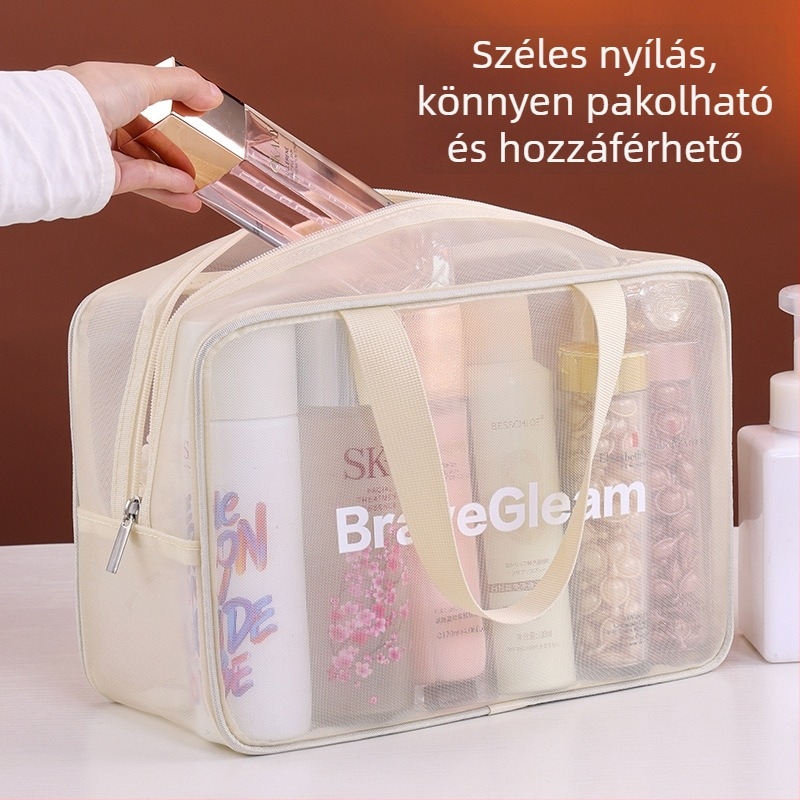 Betűmintás hálós kozmetikai táska, nagy kapacitású, utazáshoz elegáns, hordozható kozmetikai szervező