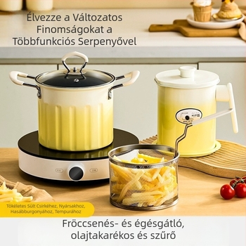 Háztartási kompakt fritőz tempura és nyárson sült ételekhez, égésvédő fogantyúval és 304 rozsdamentes acél szűrővel, többfunkciós fritőz