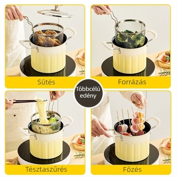 Háztartási kompakt fritőz tempura és nyárson sült ételekhez, égésvédő fogantyúval és 304 rozsdamentes acél szűrővel, többfunkciós fritőz