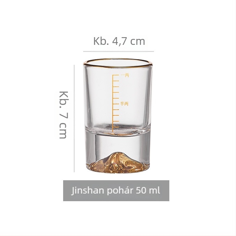 Kristály pohárkészlet 50 ml szeszes italokhoz aranyfóliával és mérőskálával, 6–10 darab, otthoni használatra