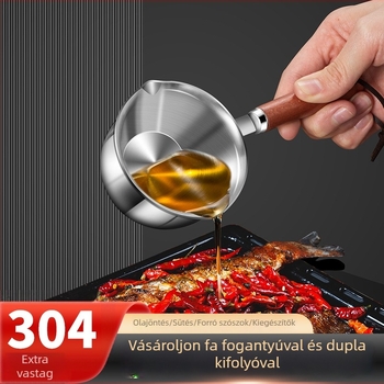 304 rozsdamentes acél olajöntő edény otthoni használatra, mini edény tölgyfa fogantyúval, tapadásmentes, tej melegítésére