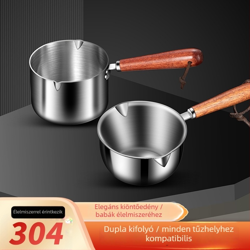 304 rozsdamentes acél olajöntő edény otthoni használatra, mini edény tölgyfa fogantyúval, tapadásmentes, tej melegítésére